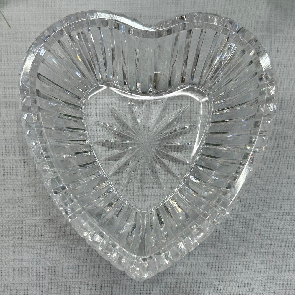 Waterford Lead Crystal Heart Bowl Signed Starburst Cut Glass Trinket Dish Gift
